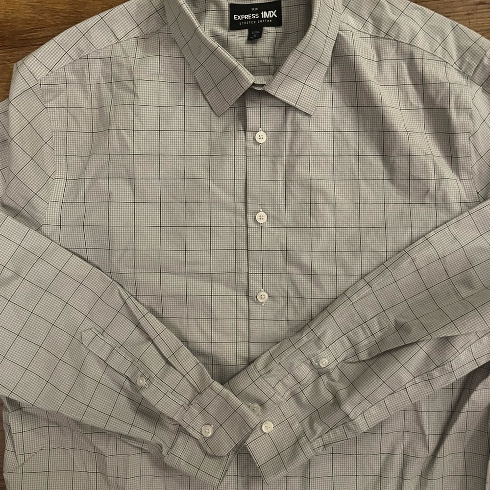 Express White Checked Slim Dress Shirt